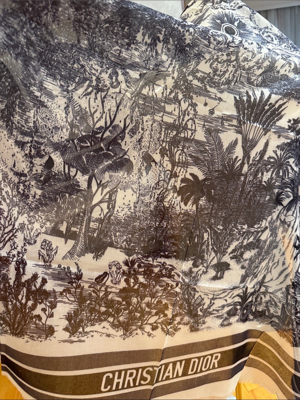 Dior Black and Cream Botanical Toile Throw with Christian Dior Border